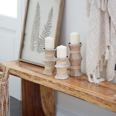 Harper & Willow Brown Wood Natural Candle Holders, 10 in., 8 in., 7 in., 3 pc., 39726