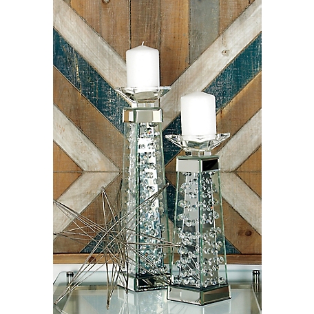 Harper & Willow Silver Glass Glam Candlestick Holder, 14 in. x 4 in. x 4 in., 87374