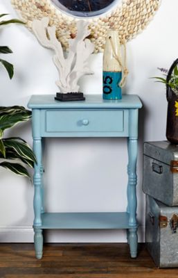 Harper & Willow Aquamarine Wood Farmhouse Accent Table