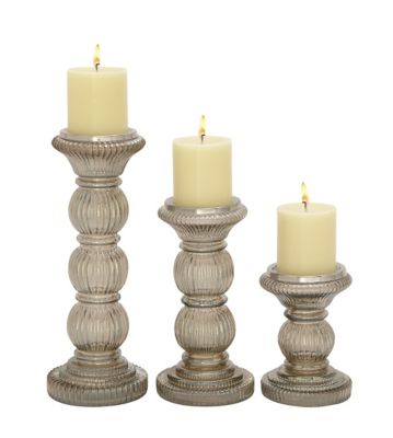 Image showing  Assorted Clear Glass Traditional Candle Holders, 3-Pack