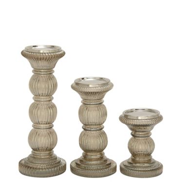 Image showing  Assorted Clear Glass Traditional Candle Holders, 3-Pack