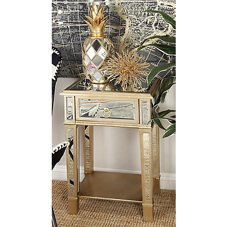 Harper & Willow Beige Chinese Fir Glam Accent Table