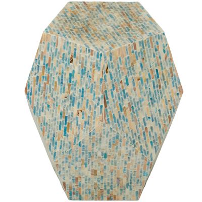 Image showing  Multi Mussel Shells and Wood Contemporary Accent Table, Blue Inlay