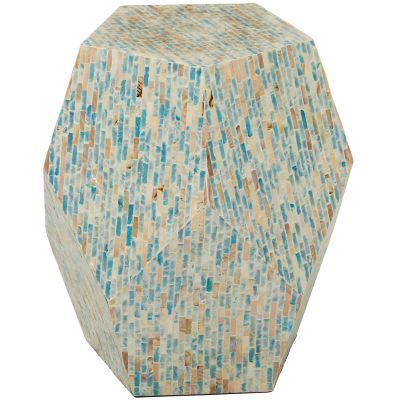 Image showing  Multi Mussel Shells and Wood Contemporary Accent Table, Blue Inlay