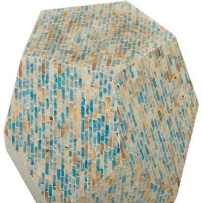 Image showing  Multi Mussel Shells and Wood Contemporary Accent Table, Blue Inlay