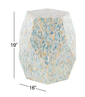 Image showing  Multi Mussel Shells and Wood Contemporary Accent Table, Blue Inlay