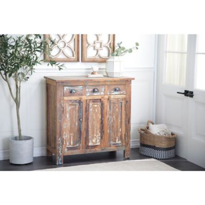 Harper & Willow 3-Door Wood Handmade Cabinet, 18 in., Brown