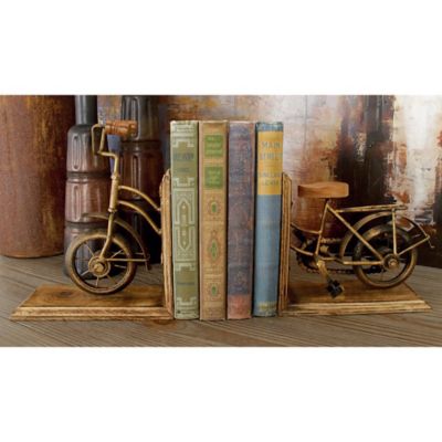 Harper & Willow Brass Wood Vintage Bicycle Bookends, 7 in. x 9 in., 2-Pack
