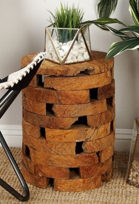 Harper & Willow Teak Contemporary Stool, Brown