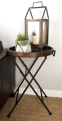 Harper & Willow Pine and Metal Traditional Accent Table, Dark Brown