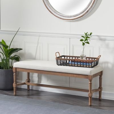 Harper & Willow Brown Wood and Linen Traditional Bench, 18 in. x 47 in. x 16 in.