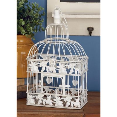 Harper & Willow Metal Vintage Bird Cages, 22 in., 15 in., White, Set of 2