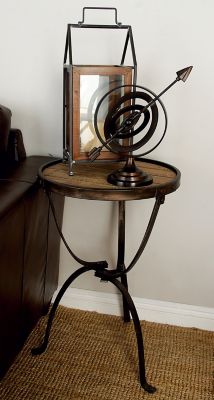 Harper & Willow Brown Iron and Chinese Fir Industrial Accent Table, 27 in. x 18 in. x 18 in.