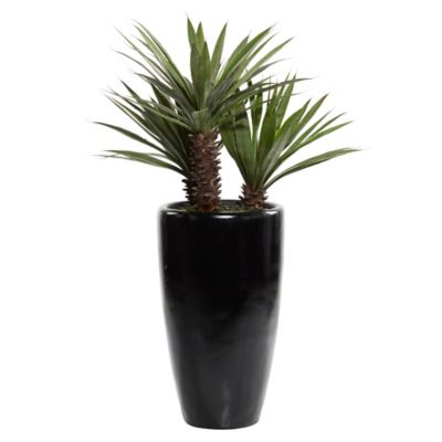 Image showing  Green Faux Foliage Dracaena Artificial Plant with Black Fiberglass Pot 33 in. x 30 in. x 46 in.