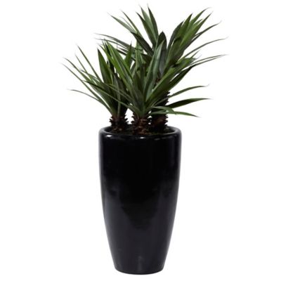 Image showing  Green Faux Foliage Dracaena Artificial Plant with Black Fiberglass Pot 33 in. x 30 in. x 46 in.