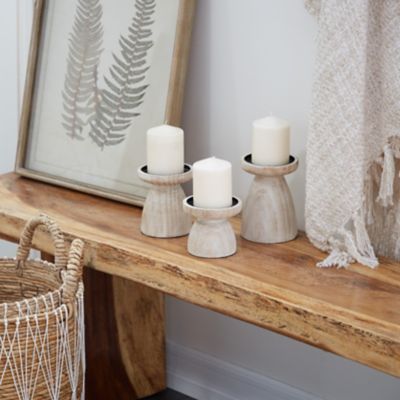 Harper & Willow Wood Natural Candle Holders, Brown, 3-Pack