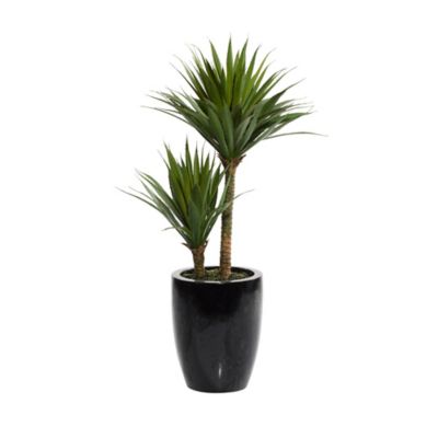 Image showing  Green Faux Foliage Dracaena Artificial Plant with Realistic Leaves and Black Fiberglass Pot 17" x 19" x 31"