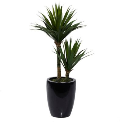 Image showing  Green Faux Foliage Dracaena Artificial Plant with Realistic Leaves and Black Fiberglass Pot 17" x 19" x 31"