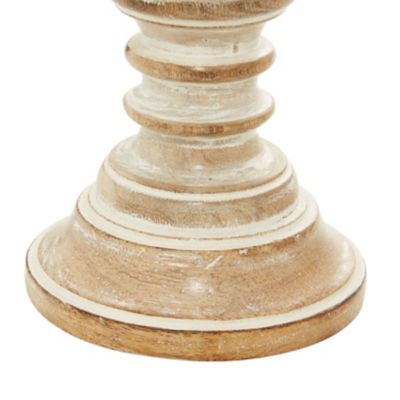 Image showing  Brown Mango Wood Traditional Candle Holders, 6 in., 5 in., 2 pc., 51513