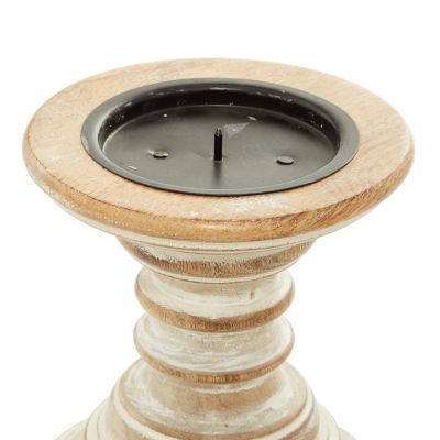 Image showing  Brown Mango Wood Traditional Candle Holders, 6 in., 5 in., 2 pc., 51513
