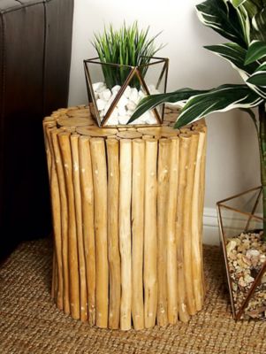 Harper & Willow Teak Contemporary Foot Stool, Brown
