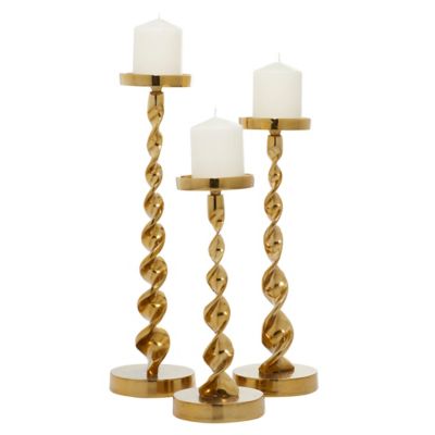 Image showing  Gold Aluminum Coastal Candle Holders, 19 in., 17 in., 14 in., 3 pc., 27977
