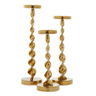 Image showing  Gold Aluminum Coastal Candle Holders, 19 in., 17 in., 14 in., 3 pc., 27977