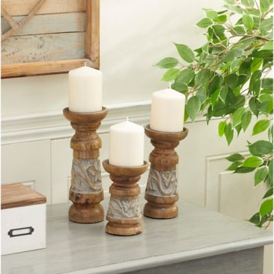 Harper & Willow Bronze Wood Candle Holder Set of 3 6 in., 8 in., 10 in.H, 78278