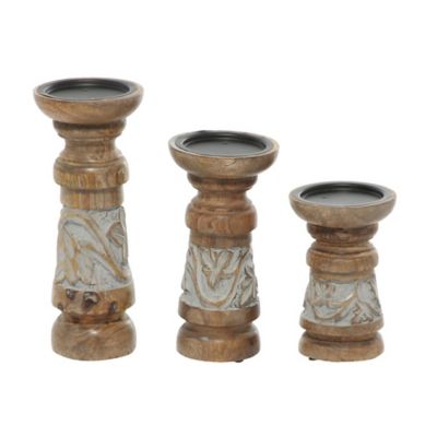 Image showing  Assorted Wood Candle Holders, Bronze, 3-Pack