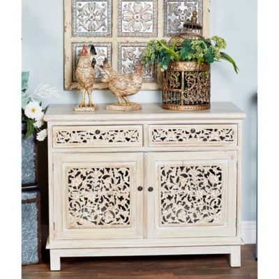 Harper & Willow 32 in. x 39 in. x 20 in. 2-Drawer Traditional Mahogany Wood Cabinet, White