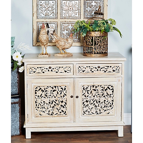 Harper & Willow 2-Drawer Traditional Mahogany Wood Cabinet, 32 in. x 39 in. x 20 in., White