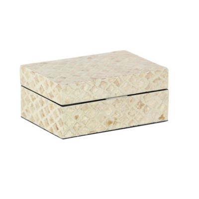 Image showing  Cream Mother of Pearl Handmade Box with Hinged Lid Set, Assorted, 2 pc.