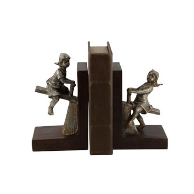 Image showing  Polystone Eclectic Children Bookends, Brown, 2-Pack