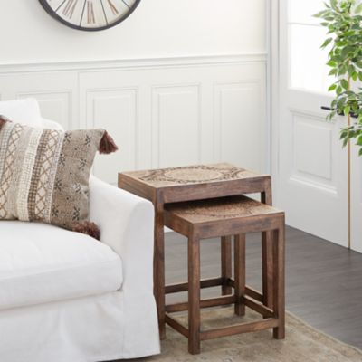 Harper & Willow Brown Mango Wood Eclectic Accent Table Set, 24 in. x 22 in. x 14 in., 2 pc.