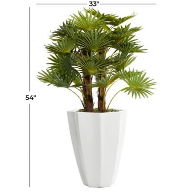 Image showing 7 th Harper & Willow 54 in. Artificial Green Majesty Palm Plant with Realistic Leaves in White Fiberglass Pot