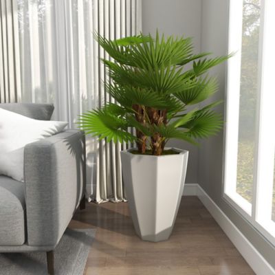 Image showing 8 th Harper & Willow 54 in. Artificial Green Majesty Palm Plant with Realistic Leaves in White Fiberglass Pot