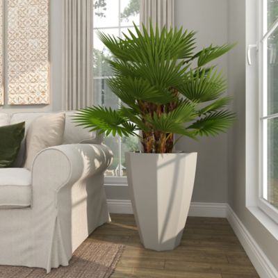 Image showing 9 th Harper & Willow 54 in. Artificial Green Majesty Palm Plant with Realistic Leaves in White Fiberglass Pot