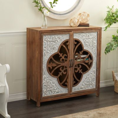 Harper & Willow Rustic Rectangular Wood and Metal Quatrefoil Cabinet, 41 in. x 41 in. x 15 in., Brown