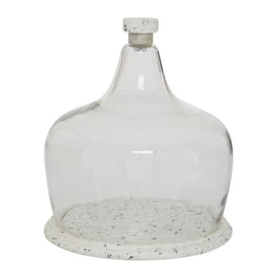 Image showing  White Stoneware and Glass Contemporary Cake Stand with Cloche, 11 in. x 9 in. x 9 in.