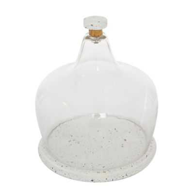 Image showing  White Stoneware and Glass Contemporary Cake Stand with Cloche, 11 in. x 9 in. x 9 in.