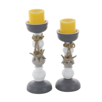 Image showing  Set of 2 Grey Wood Coastal Candle Holder, 10 in., 12 in., 98866