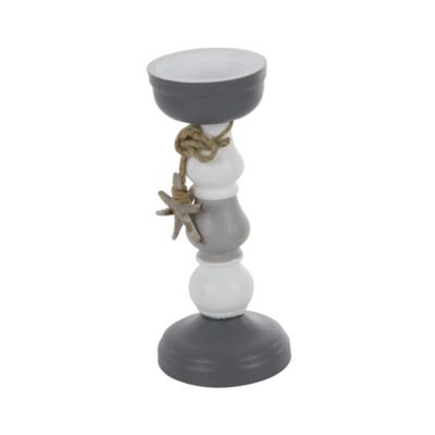 Image showing  Set of 2 Grey Wood Coastal Candle Holder, 10 in., 12 in., 98866