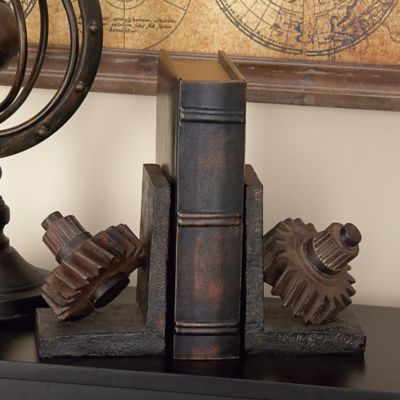 Harper & Willow Brown Polystone Industrial Gear Bookends, Textured Bronze, 7 in. x 5 in., 2-Pack