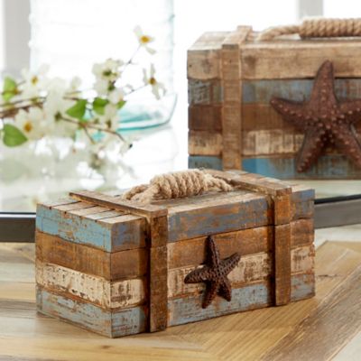 Harper & Willow Brown Wood Coastal Boxes, 10 in., 7 in., 2 pc.