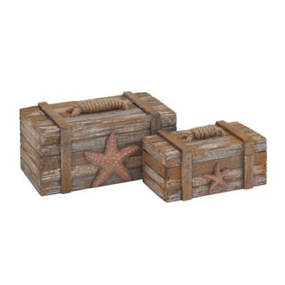 Image showing  Brown Wood Coastal Box Set, Assorted, 2 pc.