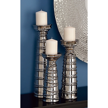Harper & Willow Silver Ceramic Contemporary Candle Holders, 19 in. x 15 in. x 12 in., 3 pc., 71691