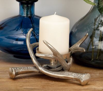 Harper & Willow Silver Aluminum Traditional Candlestick Holder, 4 in. x 8 in. x 8 in., 68891