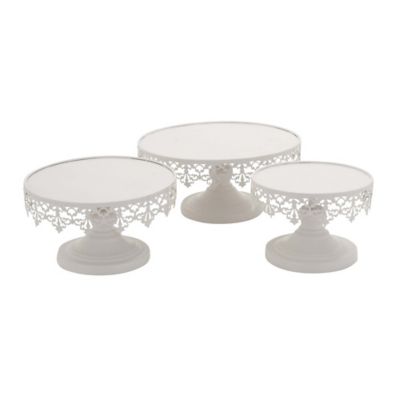Image showing  White Metal Vintage Cake Stand Set, 8 in., 10 in., 13 in., 3 pc.