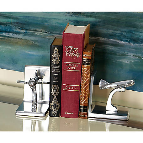 Harper & Willow Silver Aluminum Contemporary Plane Bookends, 5 in. x 5 in., 2-Pack
