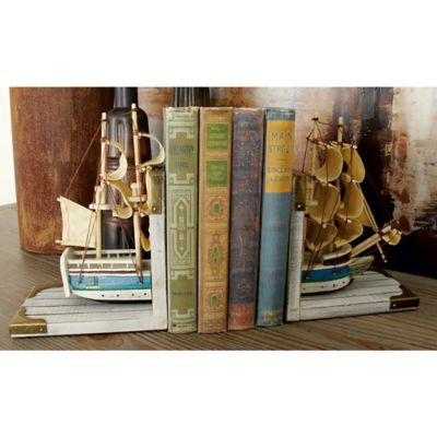 Harper & Willow White Wood Coastal Sailboat Bookends, 9 in. x 6 in., 2-Pack